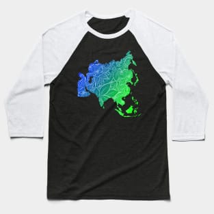 Colorful mandala art map of Asia with text in blue and green Baseball T-Shirt